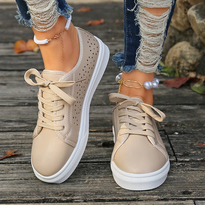 Creamtopmall Faux leather lace-up vented sneakers