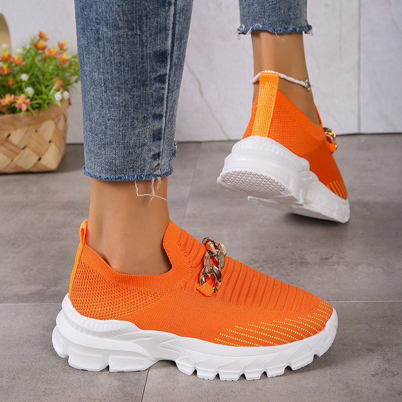 Creamtopmall Metal chain thick breathable fly knit sneakers