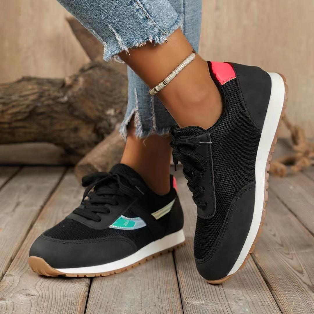 Creamtopmall Round toe mesh patchwork tendon sole sneakers