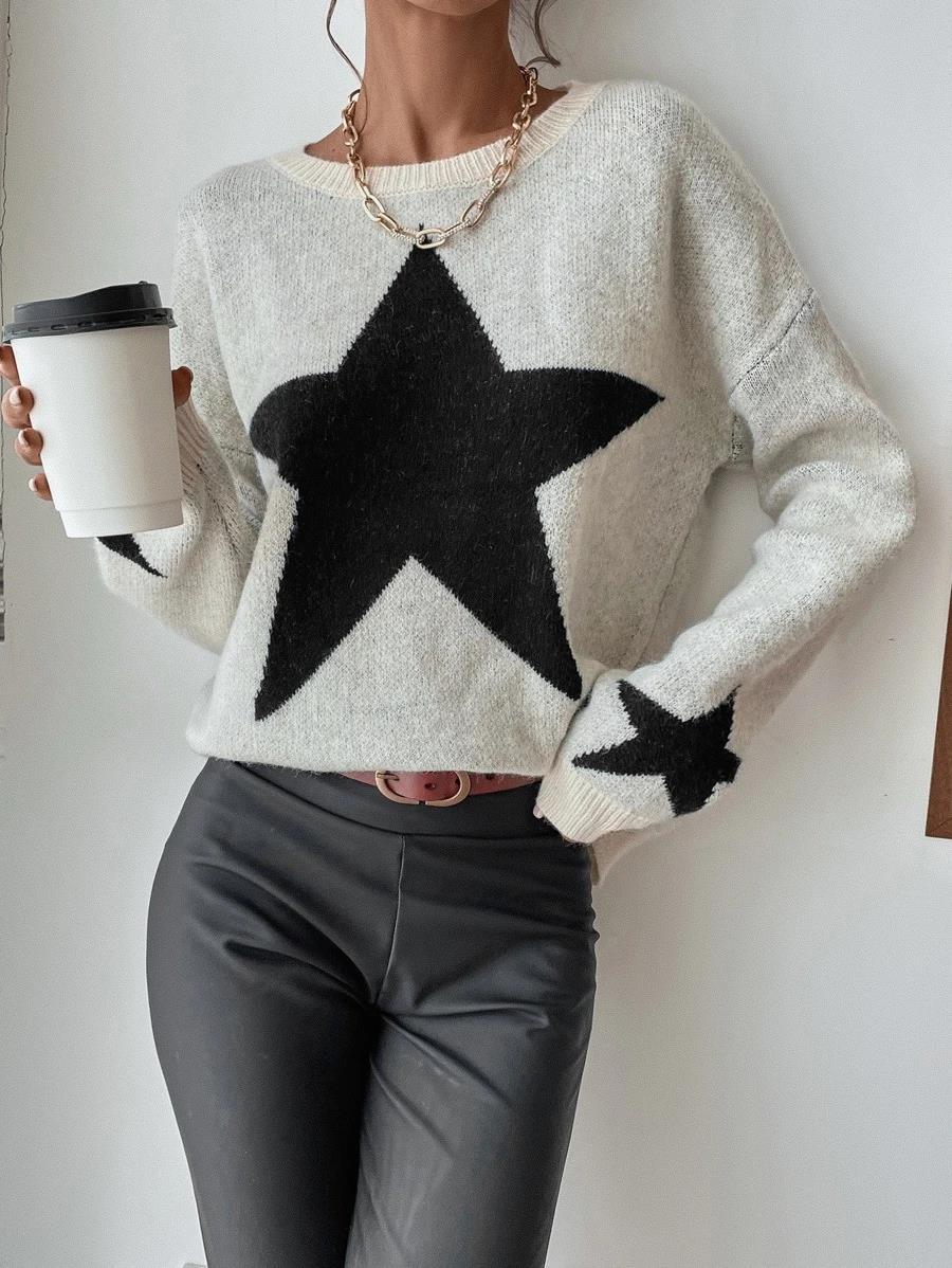 Creamtopmall Big Stars pullover crew neck sweater