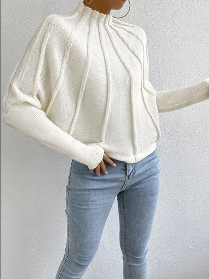 Creamtopmall White turtleneck pullover bat sleeve sweater