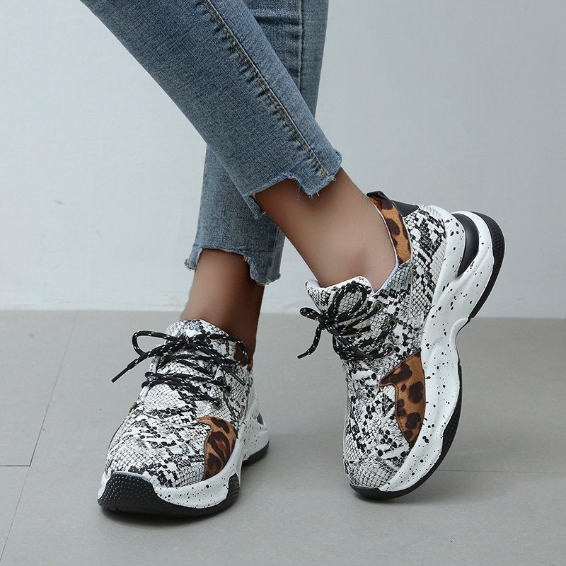 Creamtopmall Leopard Mesh Breathable Color Patchwork Sneakers