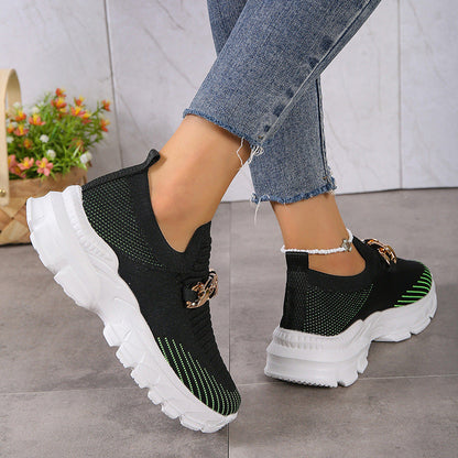 Creamtopmall Metal chain thick breathable fly knit sneakers