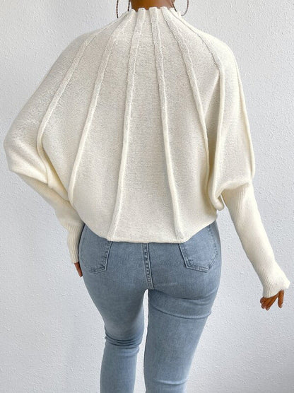 Creamtopmall White turtleneck pullover bat sleeve sweater