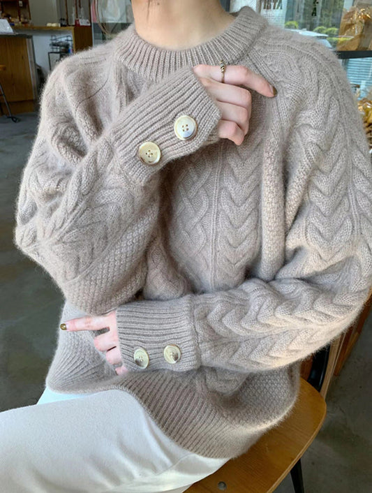 Creamtopmall Retro Twist Thick Cuff Button Pullover Sweater