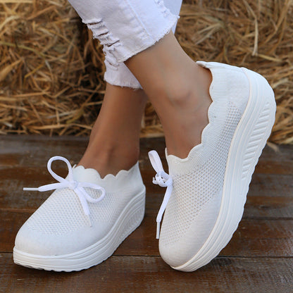 Creamtopmall Flyknit Mesh Platform Bow Sneakers