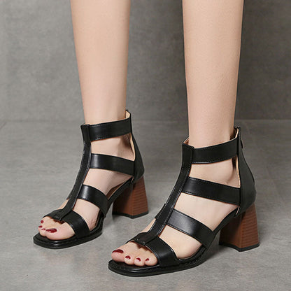 Creamtopmall Retro Thin strap Thick heel Roman Sandals