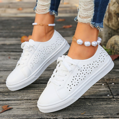 Creamtopmall Faux leather lace-up vented sneakers