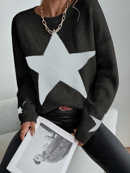 Creamtopmall Big Stars pullover crew neck sweater