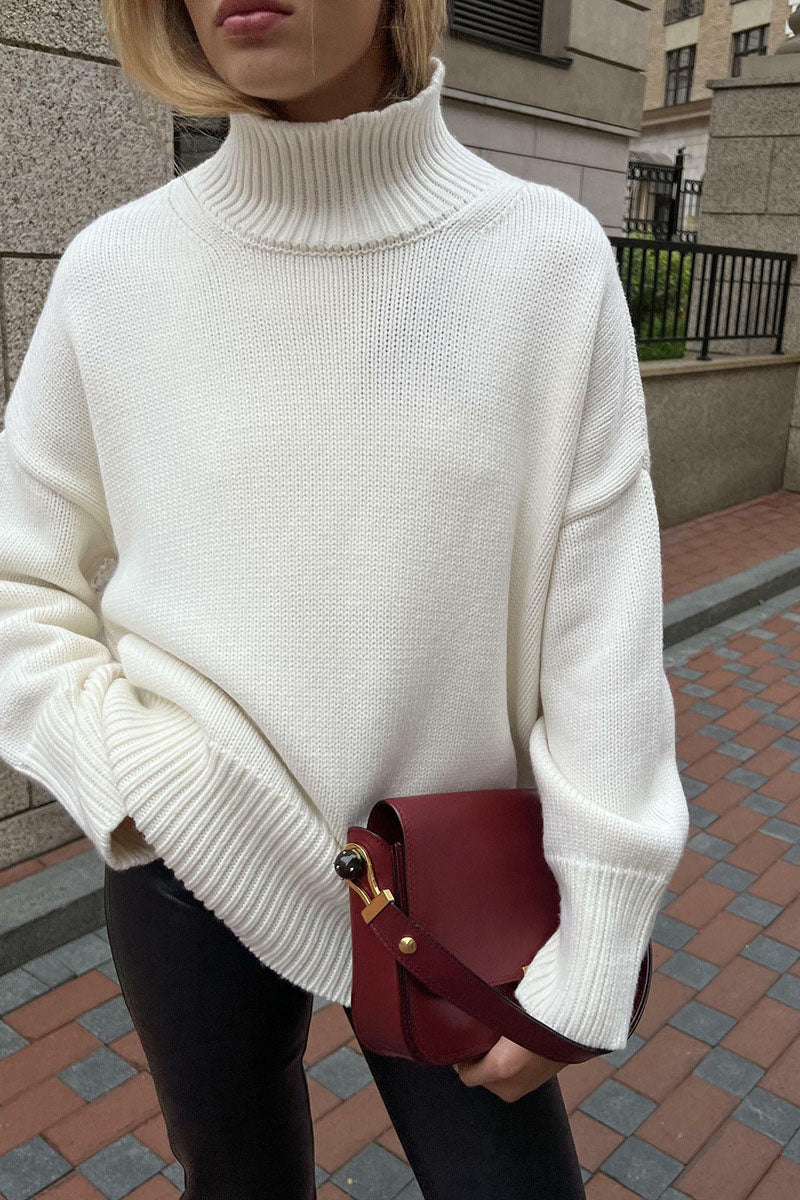 Creamtopmall Half turtleneck loose solid color knitted sweater