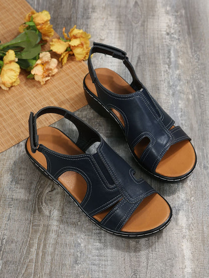 Creamtopmall Velcro-stitched cutout chunky heel open toe sandals