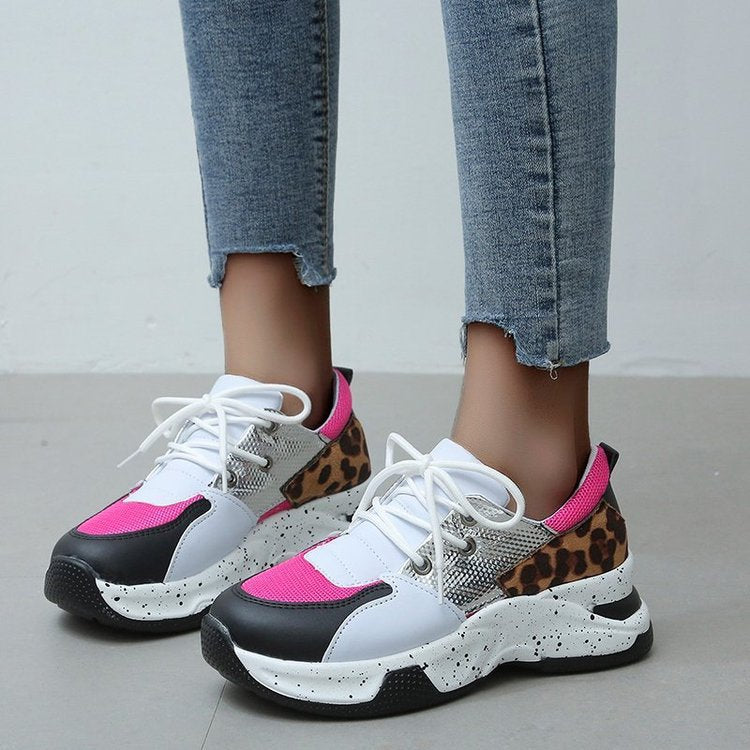 Creamtopmall Leopard Mesh Breathable Color Patchwork Sneakers