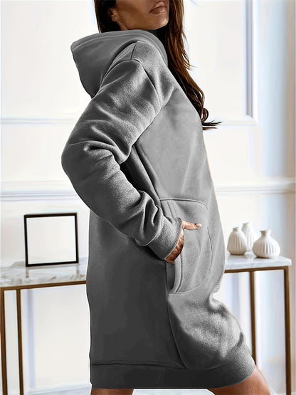 Creamtopmall Mid-length pockets hooded sweatshirt dress