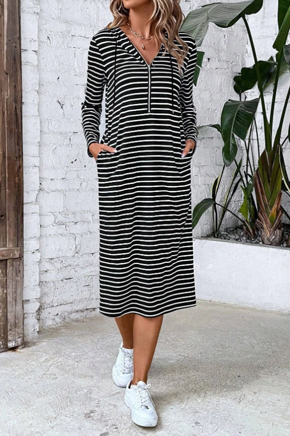 Creamtopmall Striped hooded slim long sleeve dress