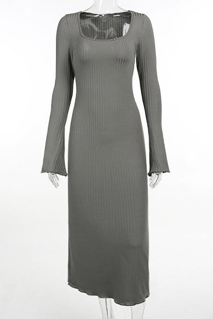 Creamtopmall Square neck A-hem long-sleeved knitted dress