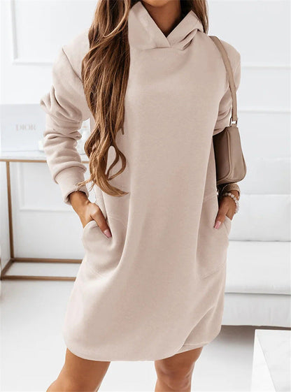 Creamtopmall Mid-length pockets hooded sweatshirt dress