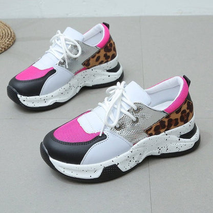 Creamtopmall Leopard Mesh Breathable Color Patchwork Sneakers