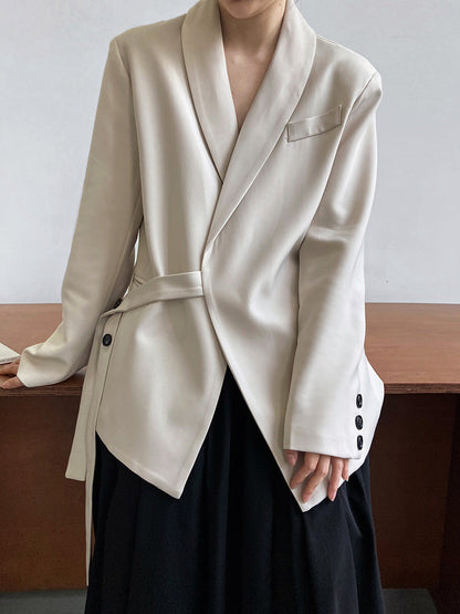 Creamtopmall Mandarin collar loose draped side tie suit