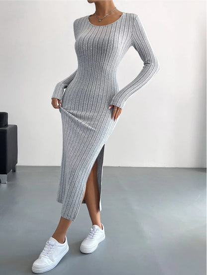 Creamtopmall CozyKnit slim fit slit knit maxi dress