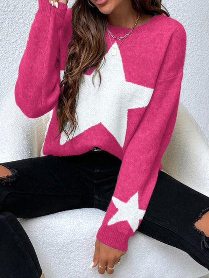 Creamtopmall Big Stars pullover crew neck sweater