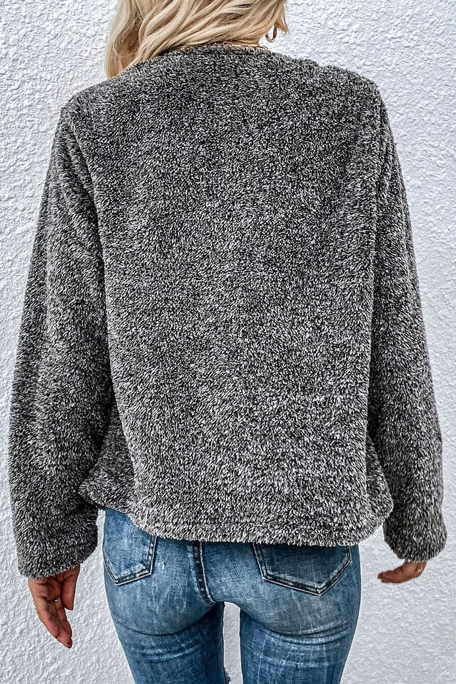 Creamtopmall Feeling In Control Charcoal Gray Sherpa Shacket