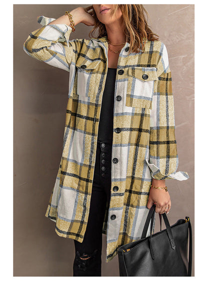 Creamtopmall Lapel Knit Long casual Tweed Plaid Jacket