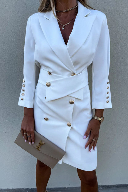 Creamtopmall Slim Wide Belted Double Breasted Long Blazer