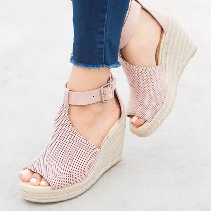 Creamtopmall Chic Espadrille Wedges Adjustable Buckle Sandals