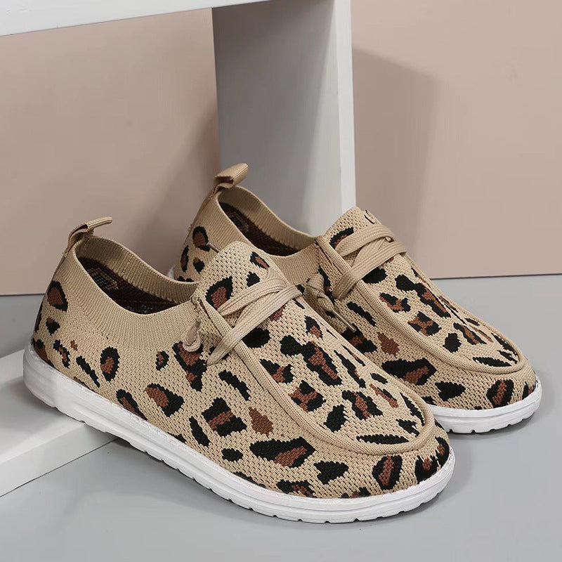 Creamtopmall Leopard Print Lace-Free Flyknit Sneakers