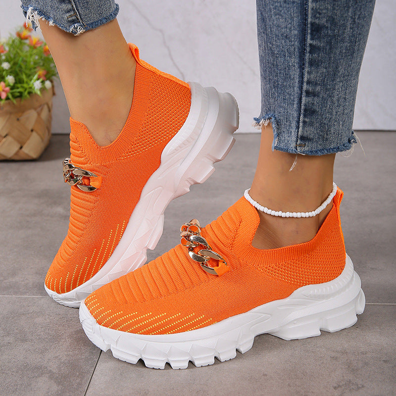 Creamtopmall Metal chain thick breathable fly knit sneakers