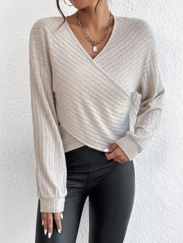 Creamtopmall CozyKnit V-neck crossover pullover sweater