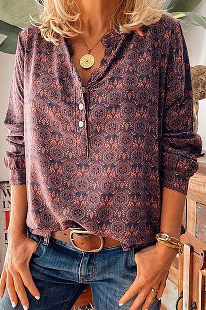 Creamtopmall Retro printed button down collar shirt