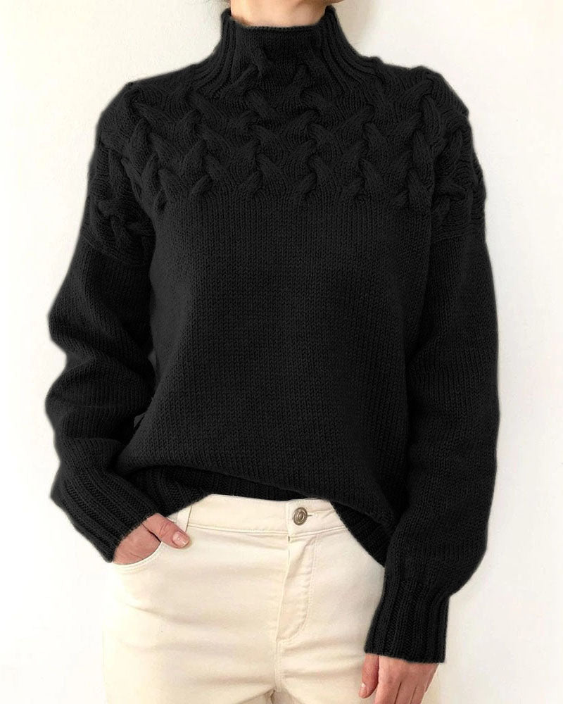 Creamtopmall Unique braided turtleneck pullover sweater