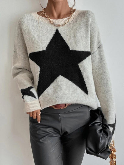 Creamtopmall Big Stars pullover crew neck sweater