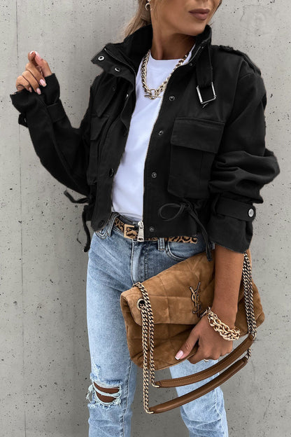 Creamtopmall Back In Town Washed Cropped Biker Jacket