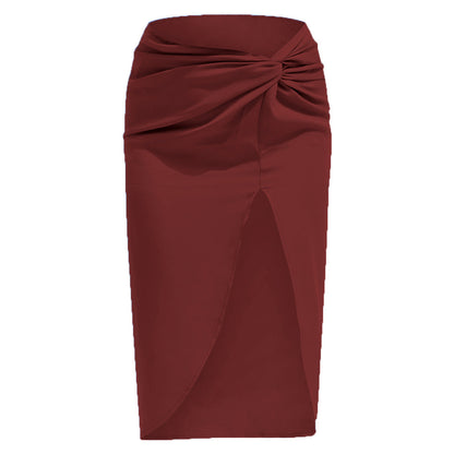 Creamtopmall High Waist Irregular Solid Satin Slit Skirt