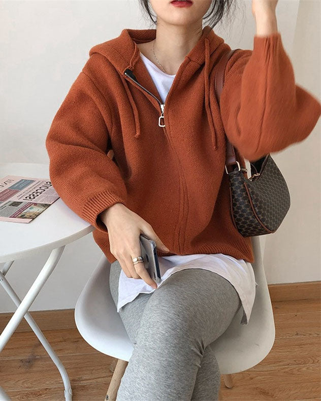 Creamtopmall Short loose knitted hooded sweatshirt