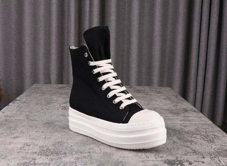 Back to school creamtopmall  Owen Seak Women Canvas Shoes Luxury Trainers Platform Boots Lace Up Sneakers Casual Height Increasing Zip High-TOP Black Shoes 0823