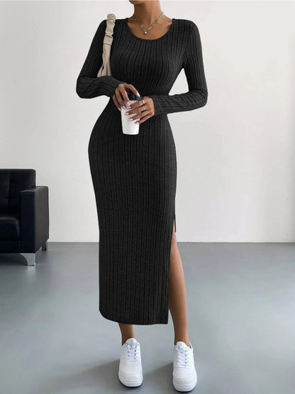 Creamtopmall CozyKnit slim fit slit knit maxi dress