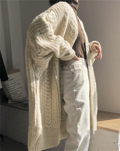 Creamtopmall Retro simple thickened loose twist long knitted cardigan