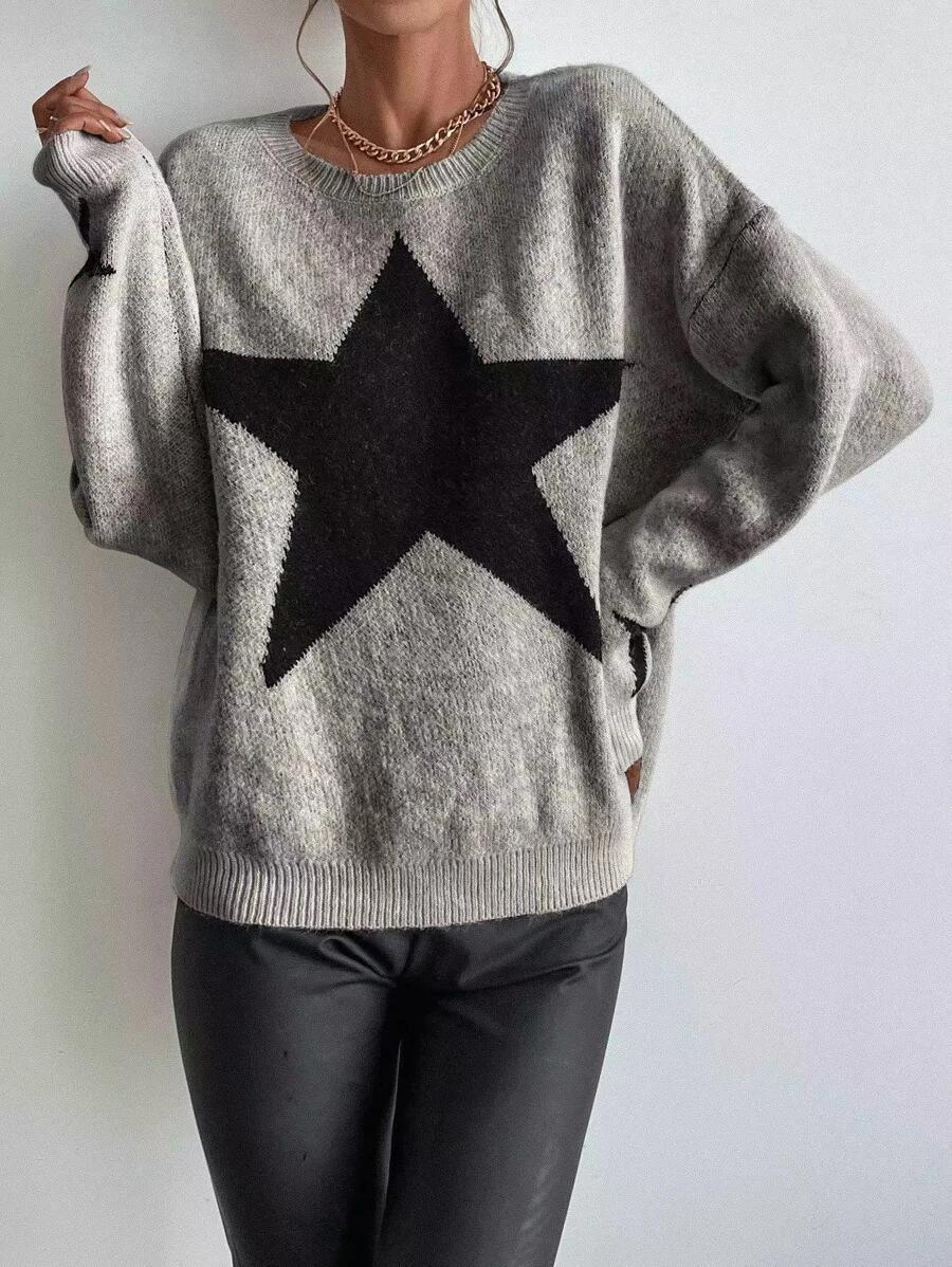 Creamtopmall Big Stars pullover crew neck sweater