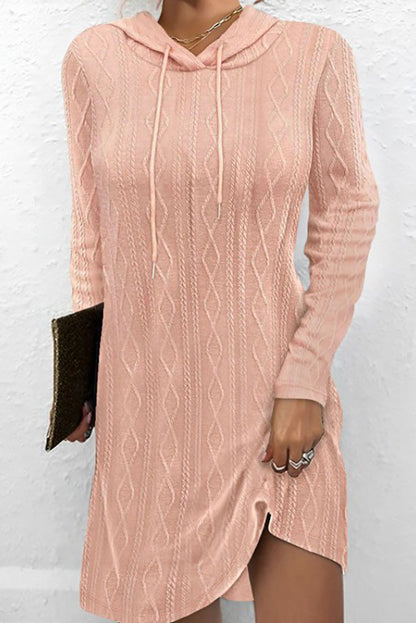 Creamtopmall Lace up jacquard hooded sweater dress