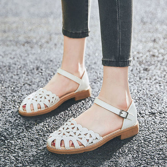 Creamtopmall Retro Round Toe Sewing Buckle Sandals