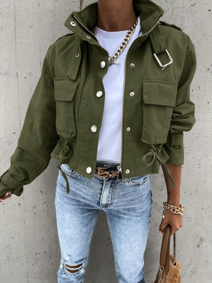 Creamtopmall Back In Town Washed Cropped Biker Jacket