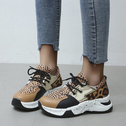 Creamtopmall Leopard Mesh Breathable Color Patchwork Sneakers