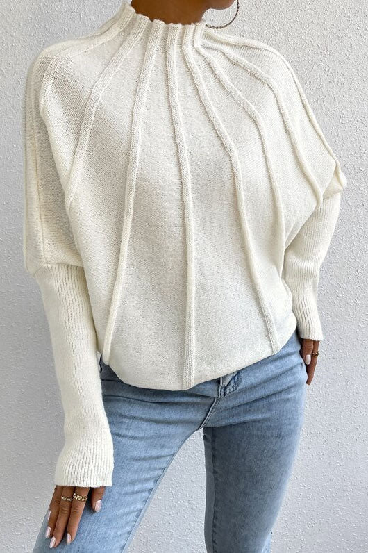 Creamtopmall White turtleneck pullover bat sleeve sweater