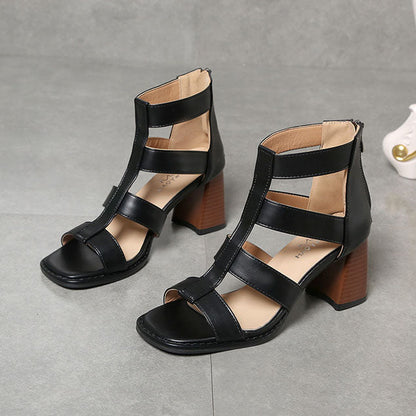 Creamtopmall Retro Thin strap Thick heel Roman Sandals