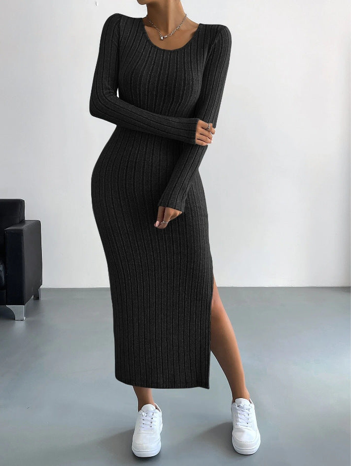 Creamtopmall CozyKnit slim fit slit knit maxi dress