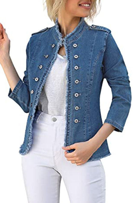 Creamtopmall Single-Breasted Collar Fitted Denim Jacket