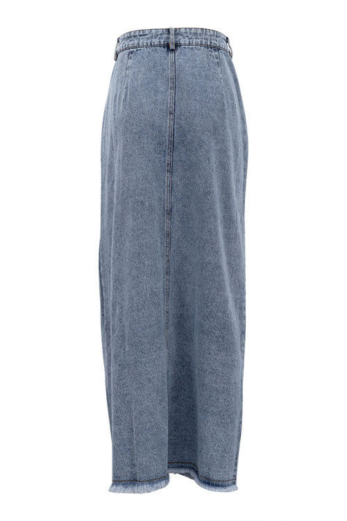 Creamtopmall High Waist Slit Vintage Denim Skirt